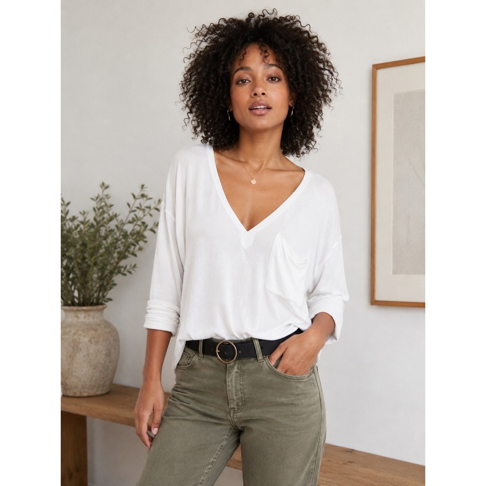 We the Free‎ White Golden Gate Tee Ribbed Women Sz S Oversized Boho Casual